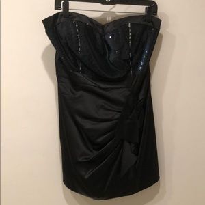 Strapless navy sequin dress